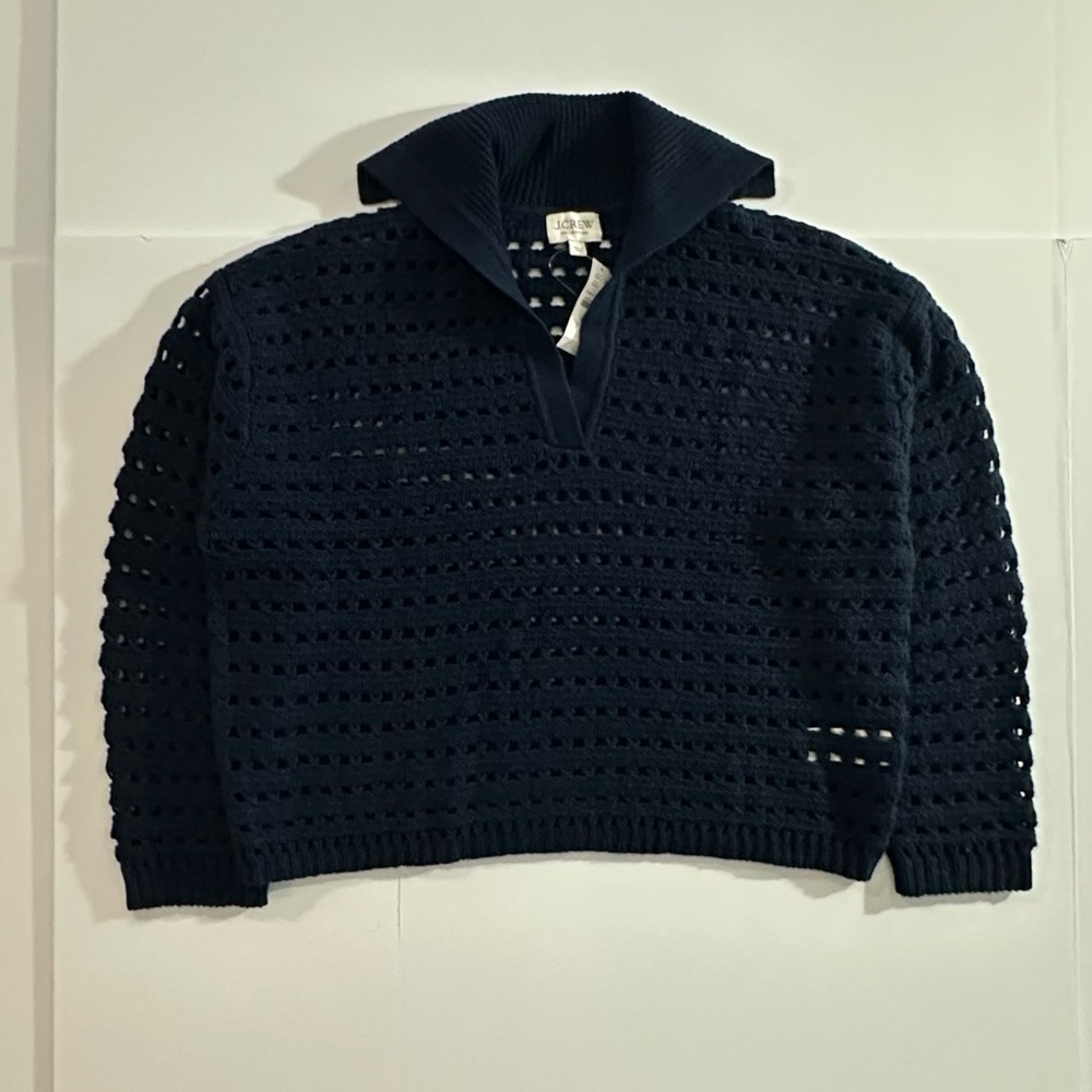 J. Crew Collection 100% Cashmere Sailor-Collar Pointelle Sweater Navy | XL | NWT - Picture 3 of 14